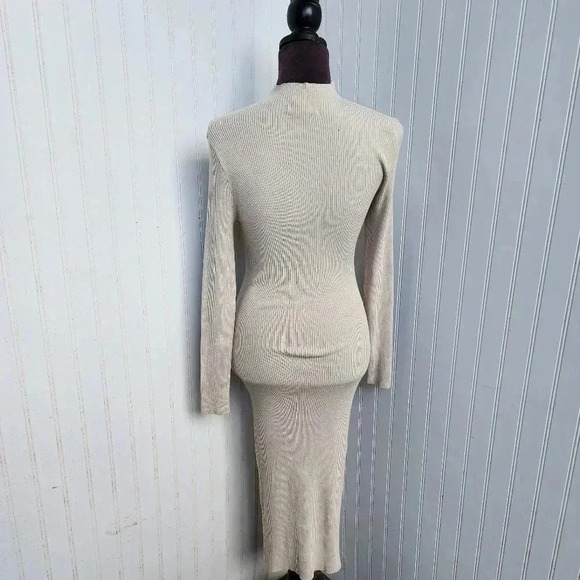 FOREVER 21 Women's Ribbed Textured Cutout Midi Dress Beige Pullover Sz M - Picture 6 of 14